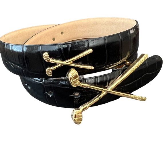 IBBELTCOMPANY GOLF CLUB BUCKLE BELT ITALIAN LEATHER MEDIUM - Picture 1 of 8